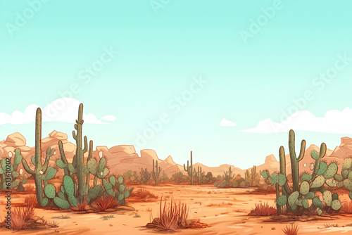 Beautiful desert with cacti, landscape.
