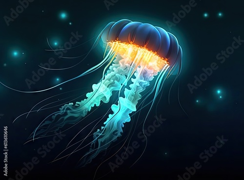 macro photography underwater sea jellyfish close-up created with Generative AI technology. © pvl0707