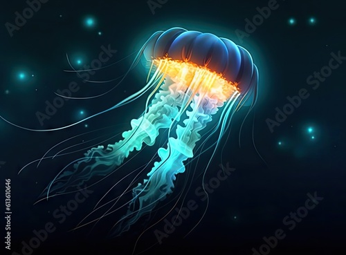 macro photography underwater sea jellyfish close-up created with Generative AI technology.