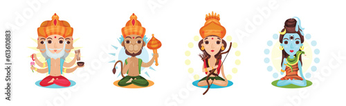Ancient Indian Hindu Gods and Deity Vector Set photo