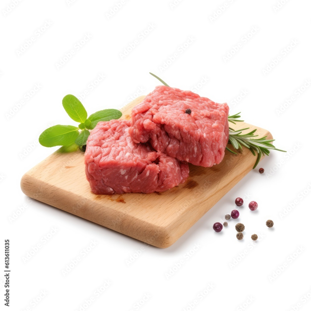 Ground pork meat isolated on white background. Generative AI