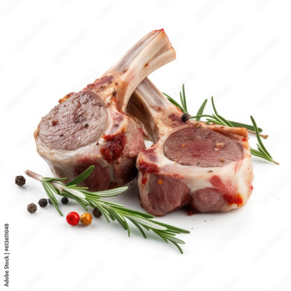 Lamb chops meat isolated on white background. Generative AI Lamb chops meat isolated on white background. Generative AI