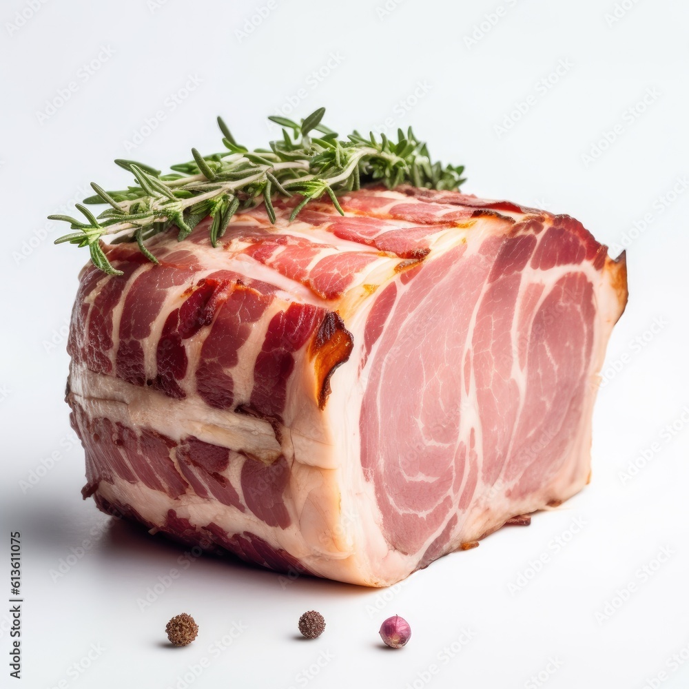 Pancetta meat isolated on white background. Generative AI