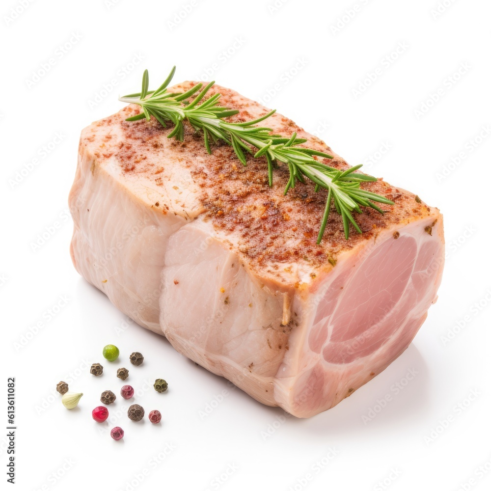Pork loin meat isolated on white background. Generative AI Pork loin meat isolated on white background. Generative AI