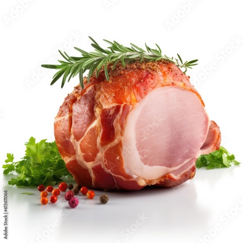 Pork ham meat isolated on white background. Generative AI