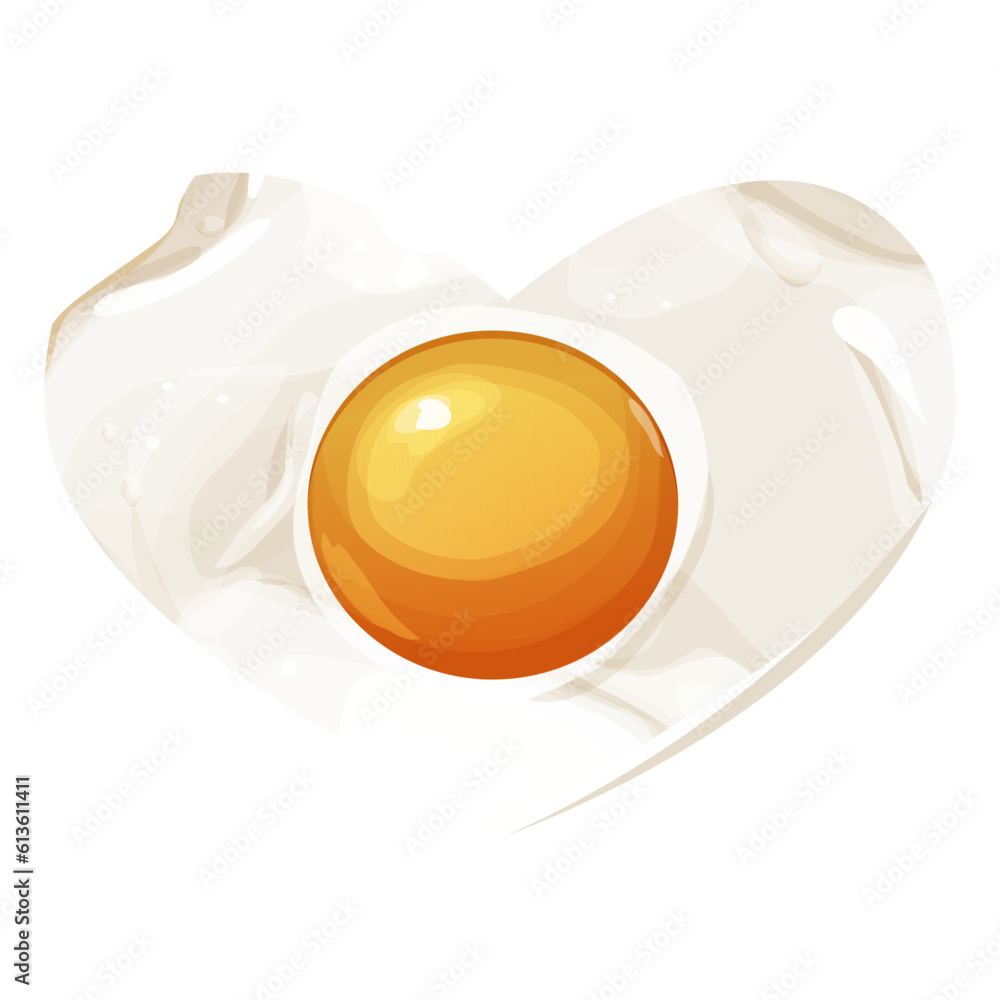 Egg heart shape fried breakfast food in cartoon style isolated on white background. Roast morning dish Egg heart shape fried breakfast food in cartoon style isolated on white background. Roast morning dish