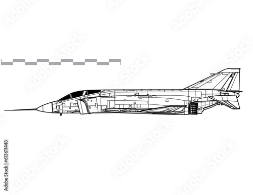 McDonnell Douglas YF4H-1. Prototype of navy tactical figter. Side view. Image for illustration and infographics.