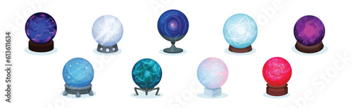 Magic Crystal Ball and Witch Fortune Sphere Vector Set