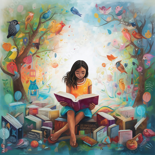 Captivating illustrations celebrate the joy of reading, with vibrant colors, whimsical characters, and enchanting scenes. Ignite a love for learning through art.