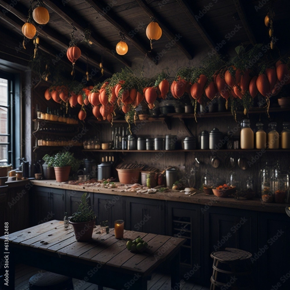 Obraz premium rustic Italian kitchen photography, generative ai