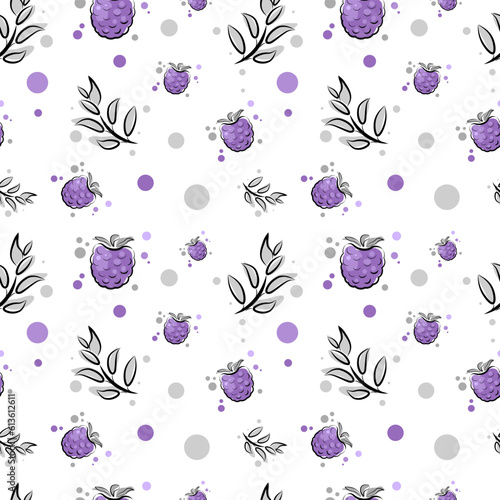 Seamless pattern with blackberries on a white background. Vector illustration in doodle style