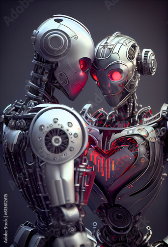 portrait of cute robot lovers - generative AI