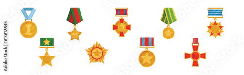 Commemorative Medals and Awards for Day of Defenders of Fatherland Vector Set