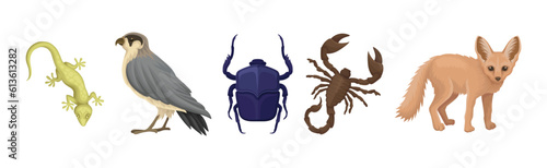 Desert Living Creatures and Wild Animal Vector Set
