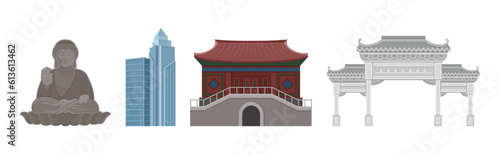 Chinese Country Landmark and Attribute Vector Illustration Set