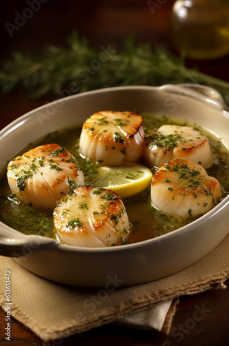 Baked scallops, cooked in a wonderful sauce of butter, lemon, and cheese