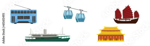 Chinese Country Landmark and Attribute Vector Illustration Set