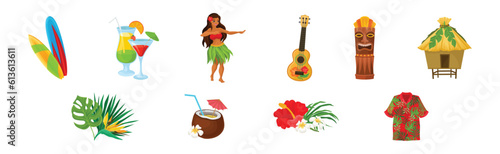 Hawaiian Tropical Objects and Attributes Vector Set