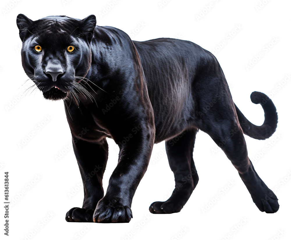Fototapeta premium Black panther isolated on the transparent background PNG. AI generative.