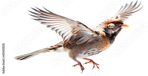 Flying Sparrow isolated on the transparent background PNG. AI generative.
