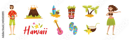 Hawaiian Tropical Objects and Attributes Vector Set