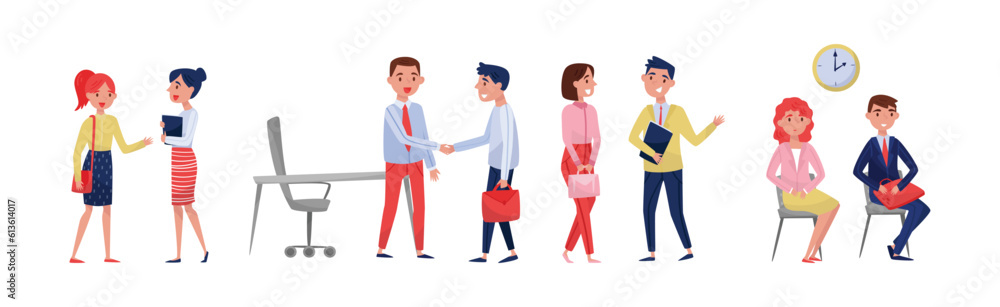 People Characters on Job Interview as Employment and Recruitment Vector Set