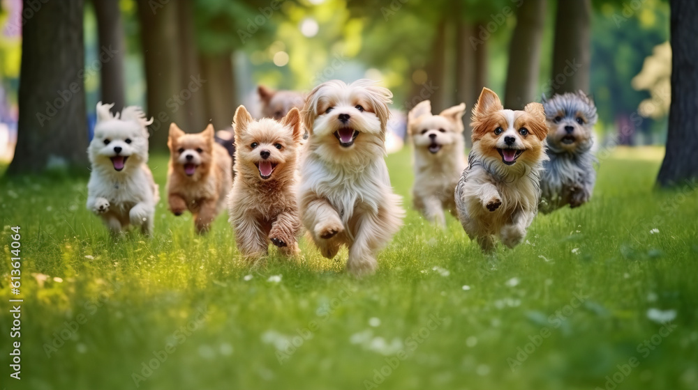 group of dogs in field