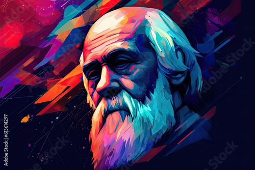 Colorful Illustration of Charles Darwin, Natural selection and evolution scientist, Generative AI photo