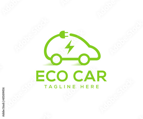 Eco car logo. Eco friendly vehicle concept, Electric car sign button