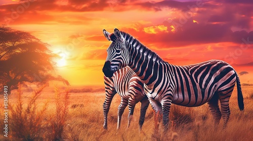 Amazing african zebras at sunset concept Generative AI