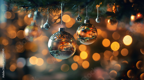Weihnachtskugeln, Baum mit Freiraum. Hintergrund, Weihnachtskarte Generative AI © Nico Vincentini