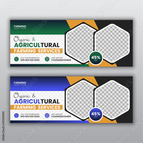 Agriculture farming services or Lawn Garden Organic Service Social Media web banner and facebook cover template vectors photo