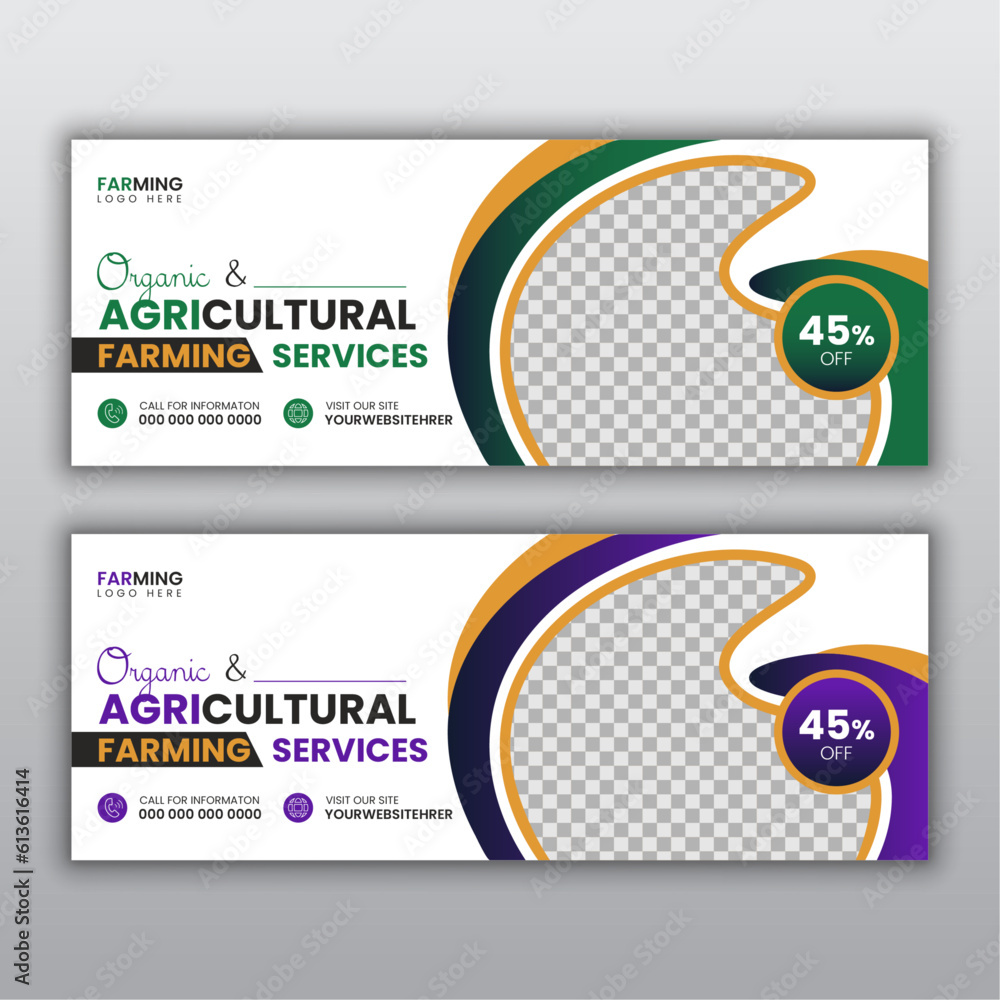 Lawn garden or agriculture social media facebook cover photo design or web banner design set vector template Lawn garden or agriculture social media facebook cover photo design or web banner design set vector template