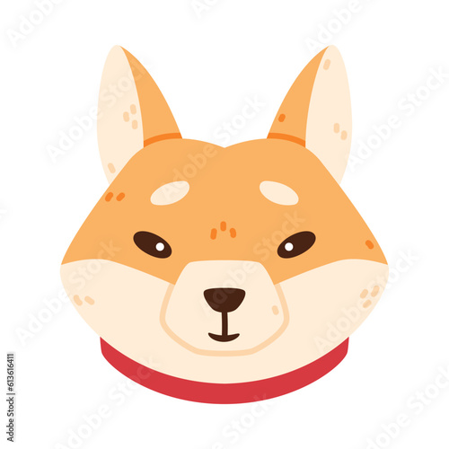 Akita Inu Dog and Domestic Animal or Pet Head Vector Illustration