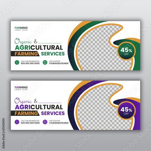 Lawn garden or agriculture social media facebook cover photo design or web banner design set vector template