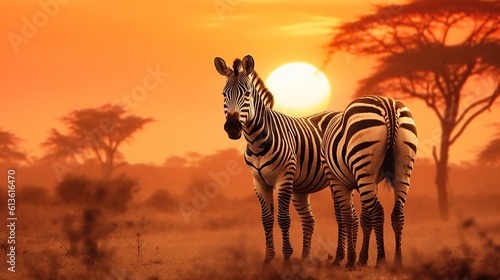 Amazing african zebras at sunset concept Generative AI