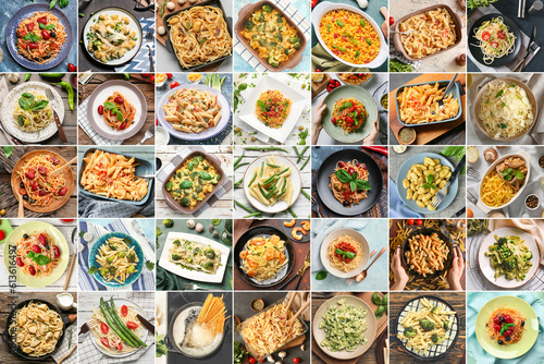 Collage with different types of Italian pasta
