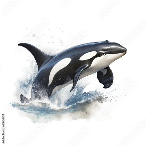 Killer whale, Orcinus orca isolated on white background Generative AI