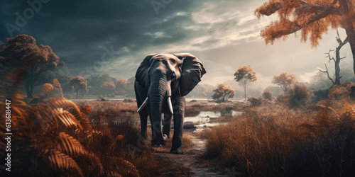 Majestic Elephant in Action: Captivating Wildlife Photography in its Natural Habitat. AI Generative