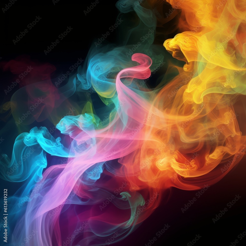 abstract background of a black background with multicolored smoke