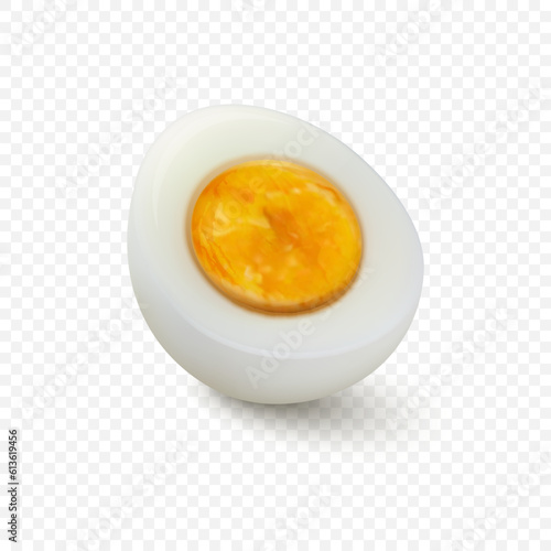 Vector 3d Realistic Chicken Egg. Peeled Boiled Chicken Egg, Hard-Boiled Chicken Egg With Yolk Closeup Isolated, Cut in Half, Front, Side View