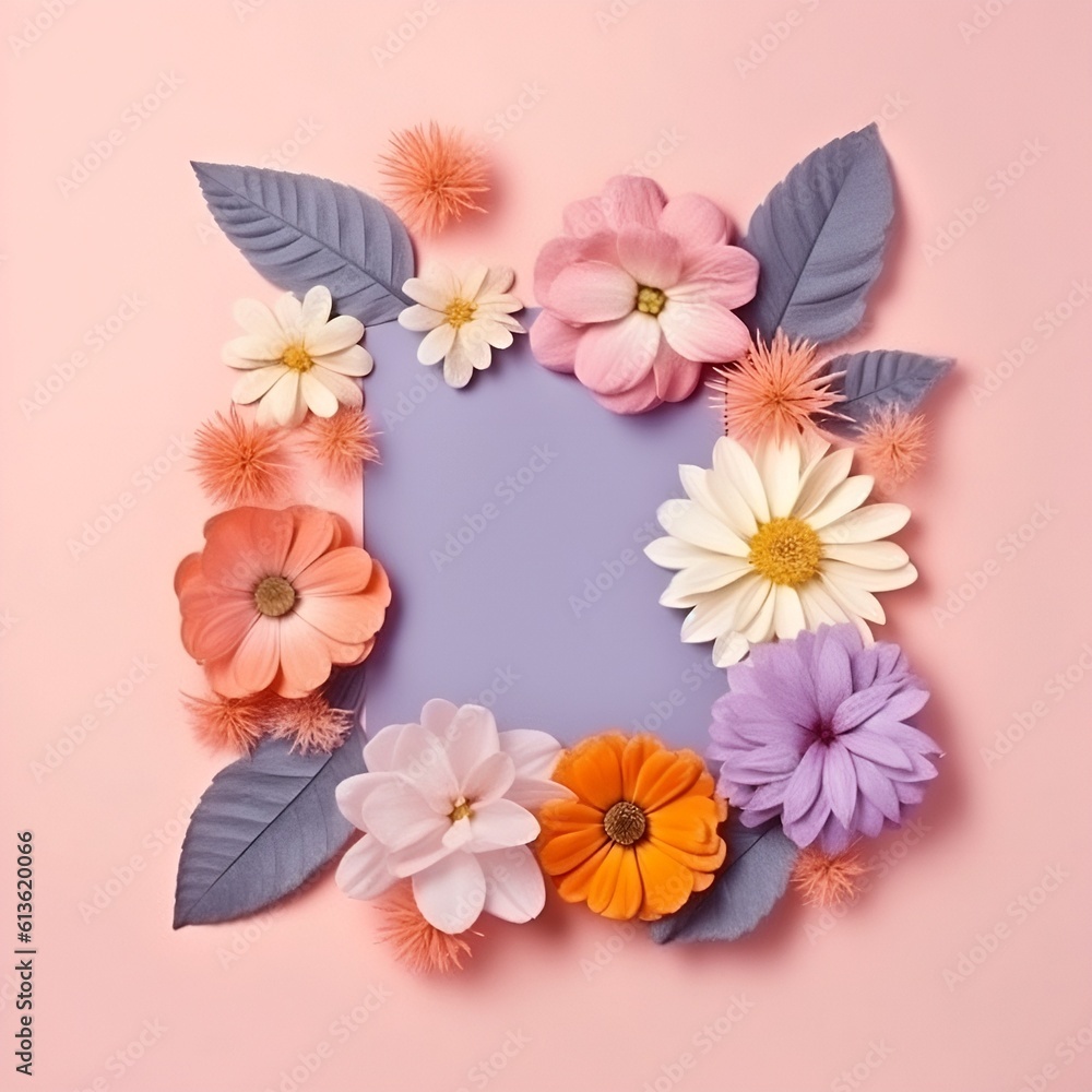 Creative layout made of flowers and leaves. Flat lay. Nature concept. Floral Greeting card. Colorful spring floDecorative Design.wer background, space for text. Nature Trendy 
