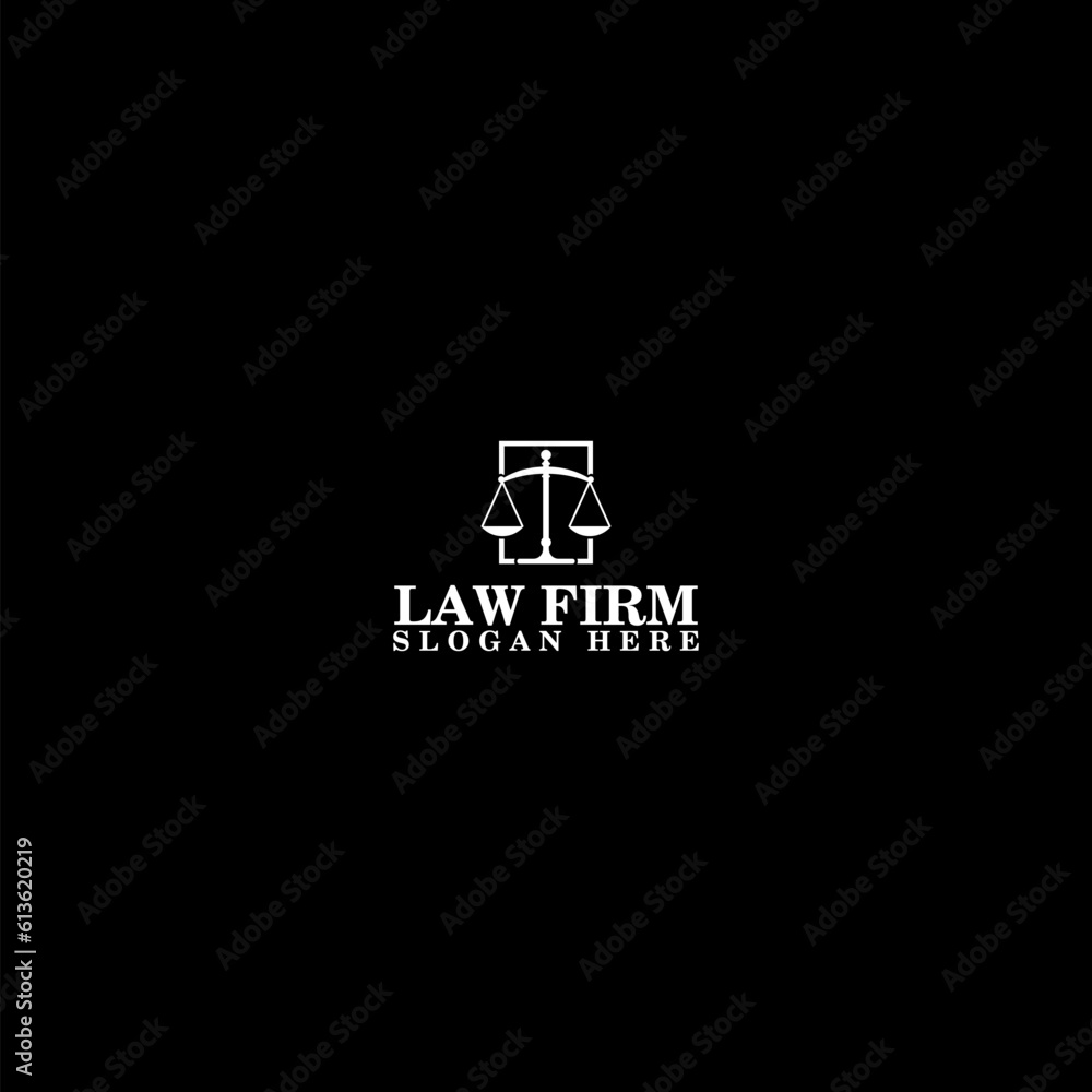 Law firm logo with scales template icon isolated on dark background Law firm logo with scales template icon isolated on dark background