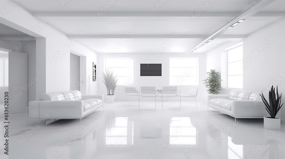 Interior of white apartment panorama. Generative Ai
