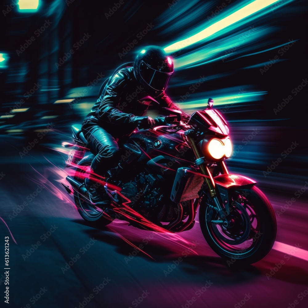 cyberpunk biker style at night with neon lights