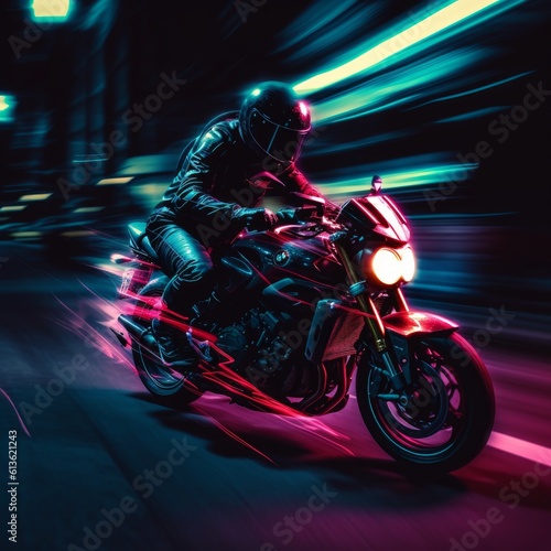 cyberpunk biker style at night with neon lights © jechm