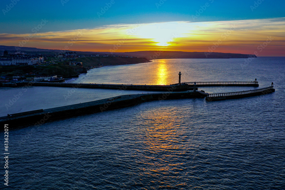 Fototapeta premium East and West Lighthouses in Whitby, Yorkshire, England