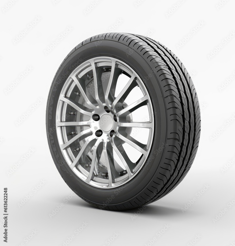 Car wheels isolated on white background created with Generative AI technology. Car wheels isolated on white background created with Generative AI technology.