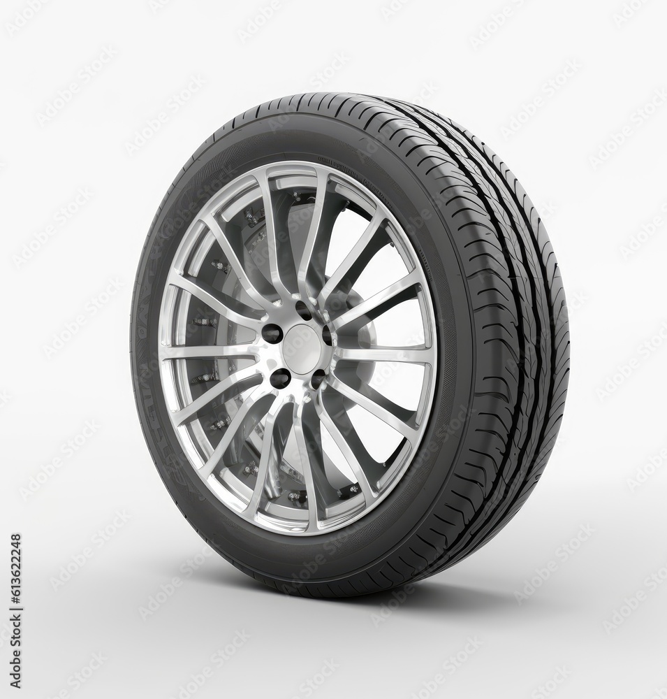 Car wheels isolated on white background created with Generative AI technology.