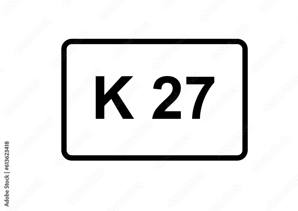 Illustration eines Kreisstraßenschildes der K 27 in Deutschland Illustration eines Kreisstraßenschildes der K 27 in Deutschland